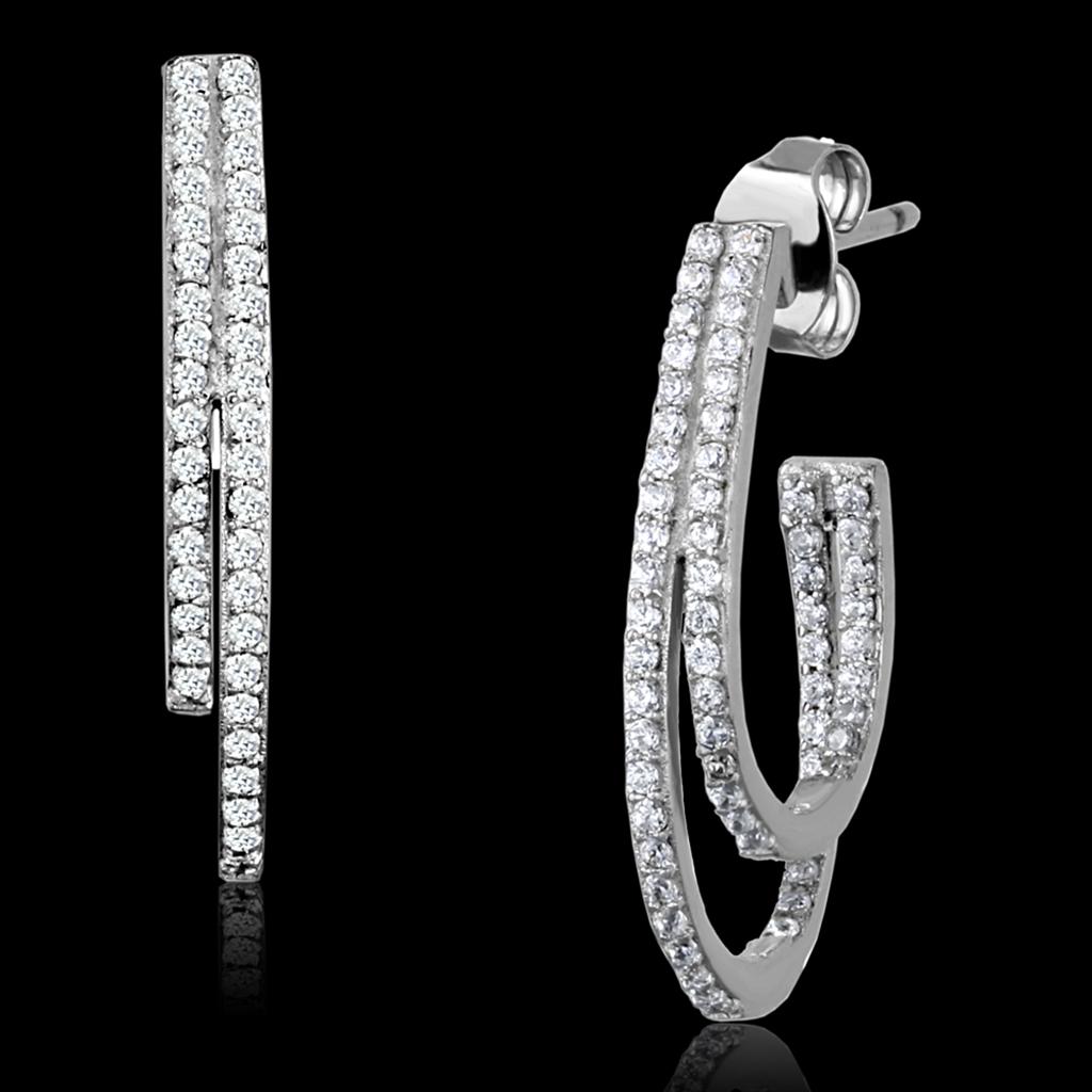 JCE293 Rhodium 925 Sterling Silver Earrings with AAA Grade CZ  in Clear