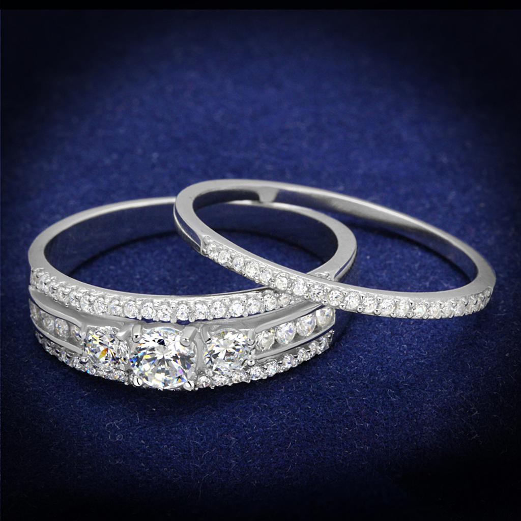 JCE333 Rhodium 925 Sterling Silver Ring with AAA Grade CZ  in Clear