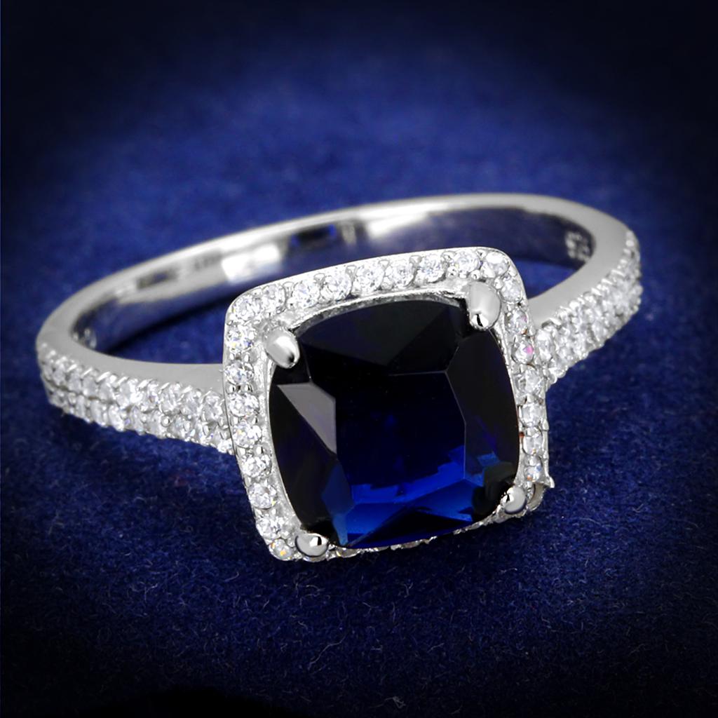 JCE395 Rhodium 925 Sterling Silver Ring with Synthetic Synthetic Glass in Montana