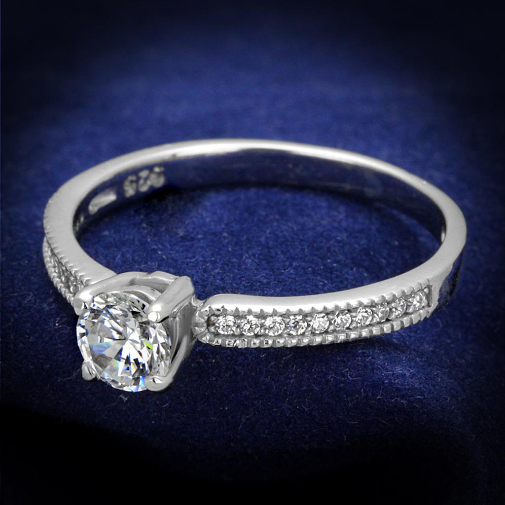JCE401 Rhodium 925 Sterling Silver Ring with AAA Grade CZ  in Clear