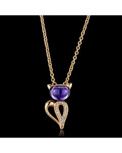 JCE408 Rose Gold 925 Sterling Silver Chain Pendant with AAA Grade CZ in Amethyst