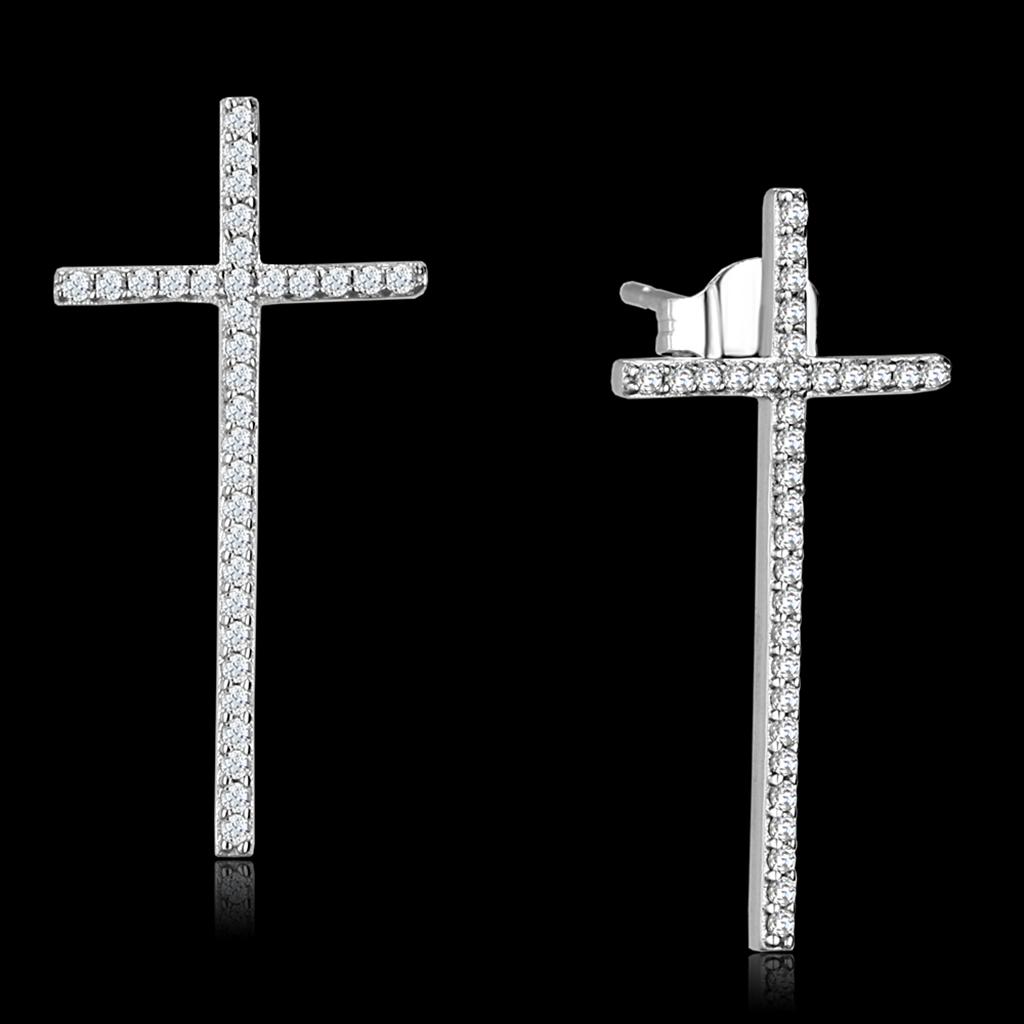 JCE440 Rhodium 925 Sterling Silver Earrings with AAA Grade CZ  in Clear