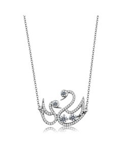 JCE447 Rhodium 925 Sterling Silver Chain Pendant with AAA Grade CZ in Clear