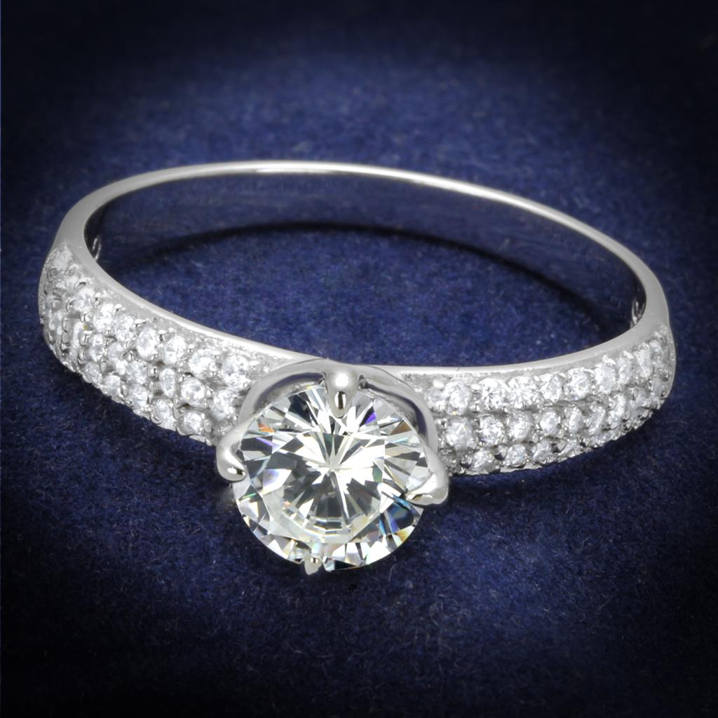 JCE458 Rhodium 925 Sterling Silver Ring with AAA Grade CZ  in Clear