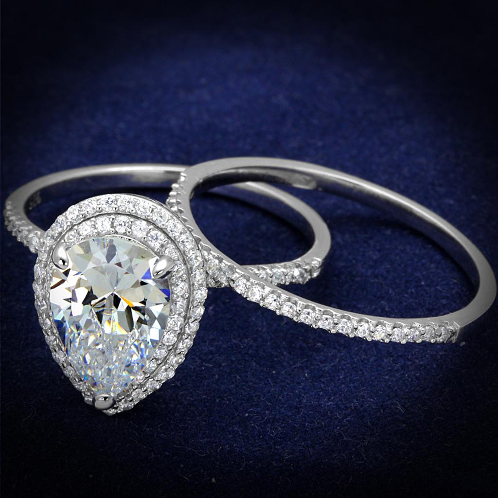 JCE466 Rhodium 925 Sterling Silver Ring with AAA Grade CZ  in Clear