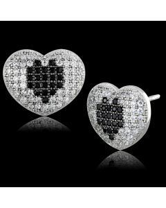 JCE483 Rhodium + Ruthenium 925 Sterling Silver Earrings with AAA Grade CZ  in Black Diamond