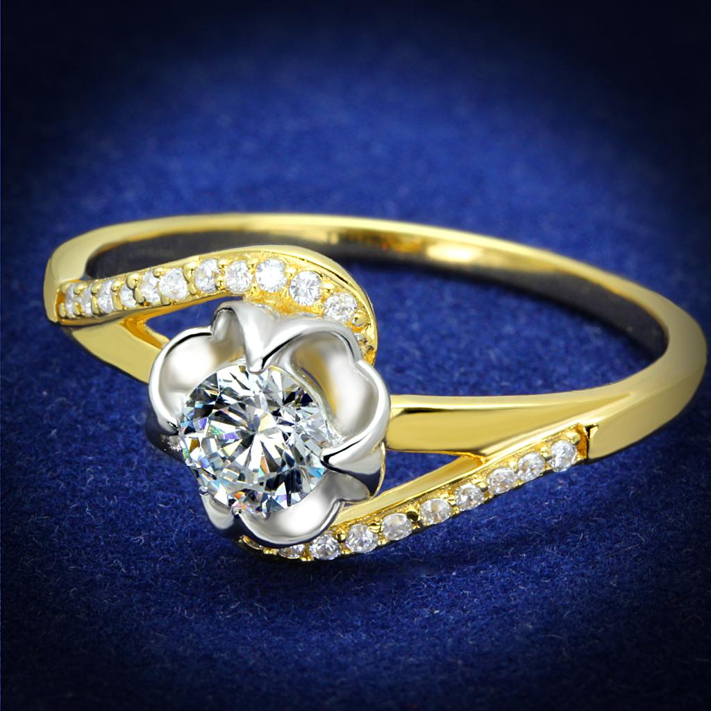 JCE542 Gold+Rhodium 925 Sterling Silver Ring with AAA Grade CZ  in Clear