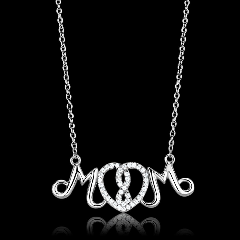 JCE571 Rhodium 925 Sterling Silver Necklace with AAA Grade CZ in Clear