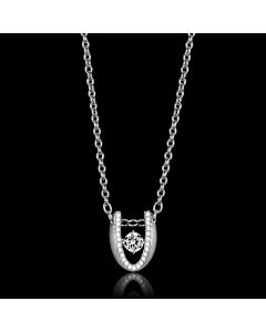 JCE572 Rhodium 925 Sterling Silver Necklace with AAA Grade CZ in Clear