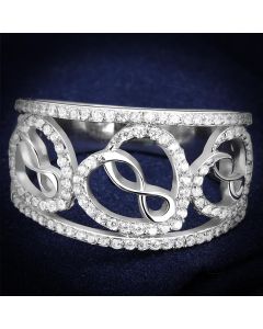 JCE573 Rhodium 925 Sterling Silver Ring with AAA Grade CZ  in Clear