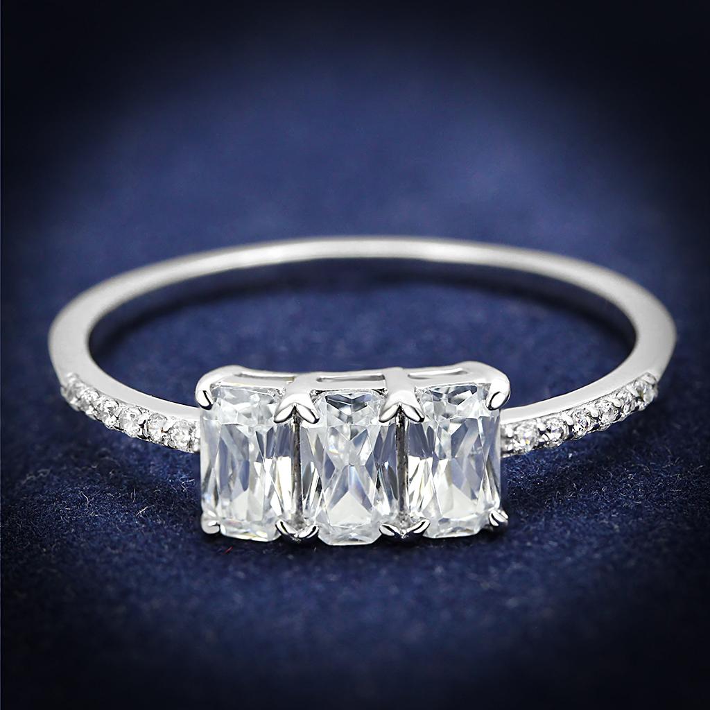 JCE579 Rhodium 925 Sterling Silver Ring with AAA Grade CZ  in Clear